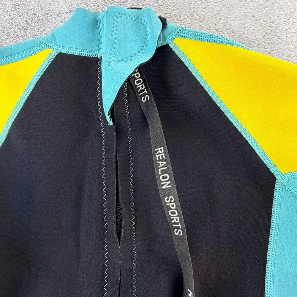 Realon Kids Full Wetsuit Size 14 Yellow Blue Black Neoprene Surf Swim Diving